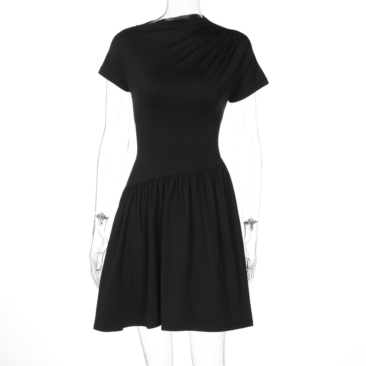 Lace-up Pleated Solid-color Short-sleeve Dress Lace-up Pleated Solid-color Short-sleeve Dress - Image 6