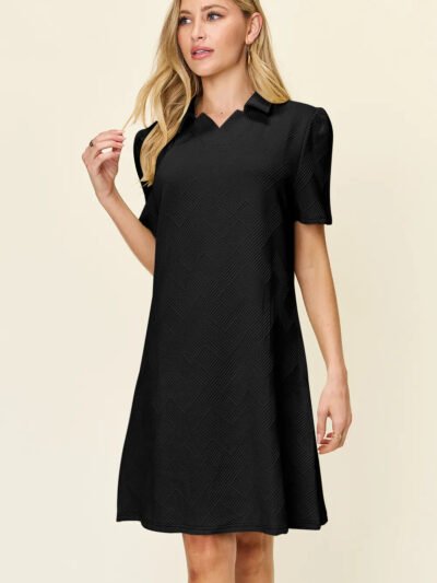 Double Take Full Size Texture Collared Neck Short Sleeve Dress 5bd58be3-157a-4720-a2cc-37047e5e5c2f-Max