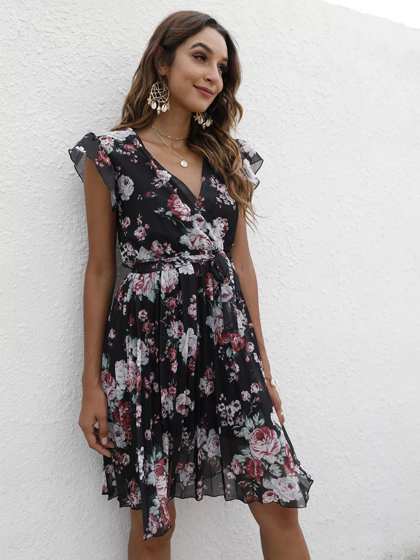 Pleated Floral Print Ruffle Sleeve Dress 5caed2dd9fb343f8a19111ca06e58d25-Max-Origin