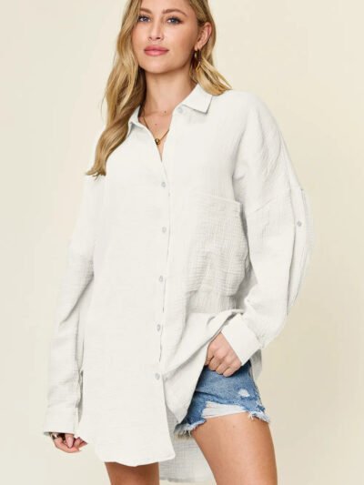 Double Take Full Size Pocketed Texture Button Up Shirt 5e9a3a4d-ac03-4bc6-ab66-48a504da82f1-Max