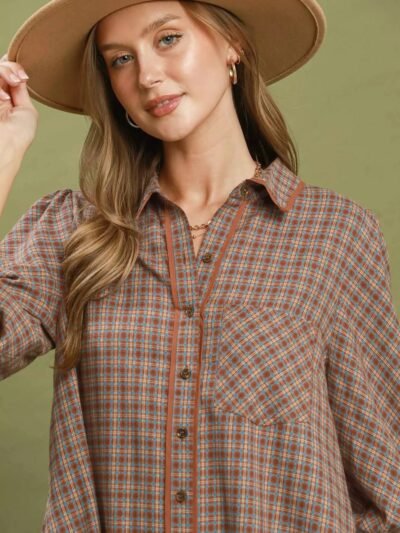Umgee Plaid Button Down Oversized Shirt Dress f3d619d7-58e6-42db-b640-bbf0239daa26-Max-Origin