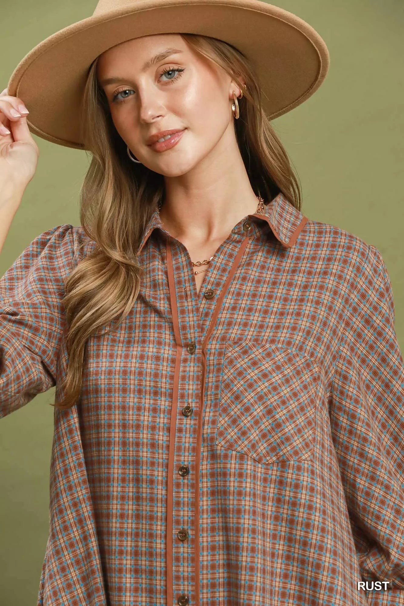Umgee Plaid Button Down Oversized Shirt Dress f3d619d7-58e6-42db-b640-bbf0239daa26-Max-Origin
