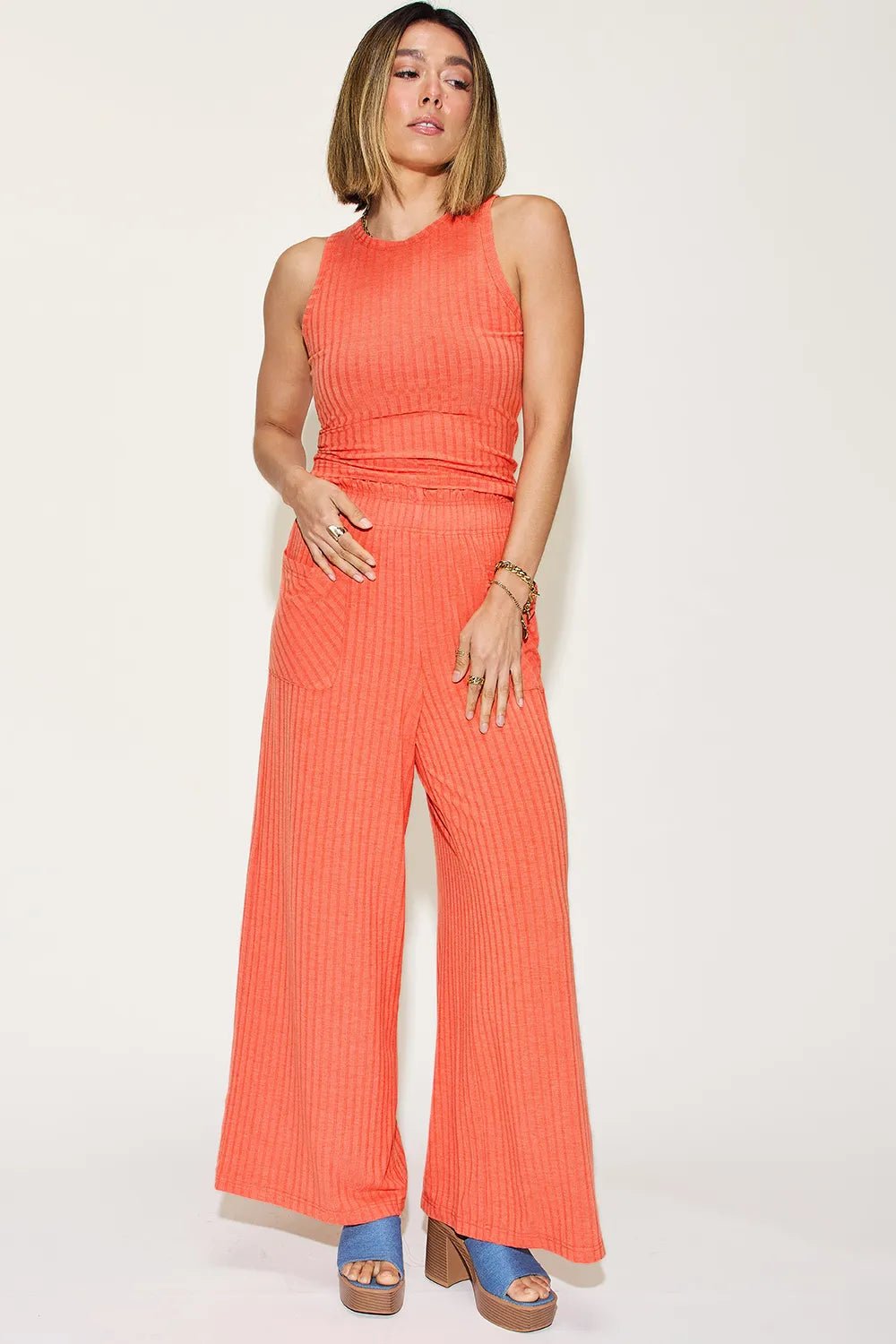 Basic Bae Full Size Ribbed Tank and Wide Leg Pants Set 61454e9e-1670-4426-96b6-a1fa23569c1e-Max