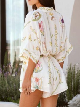 Printed Tie Waist Half Sleeve Romper 619ee667-53ec-42cf-95bb-fca3869a636e-Max-Origin