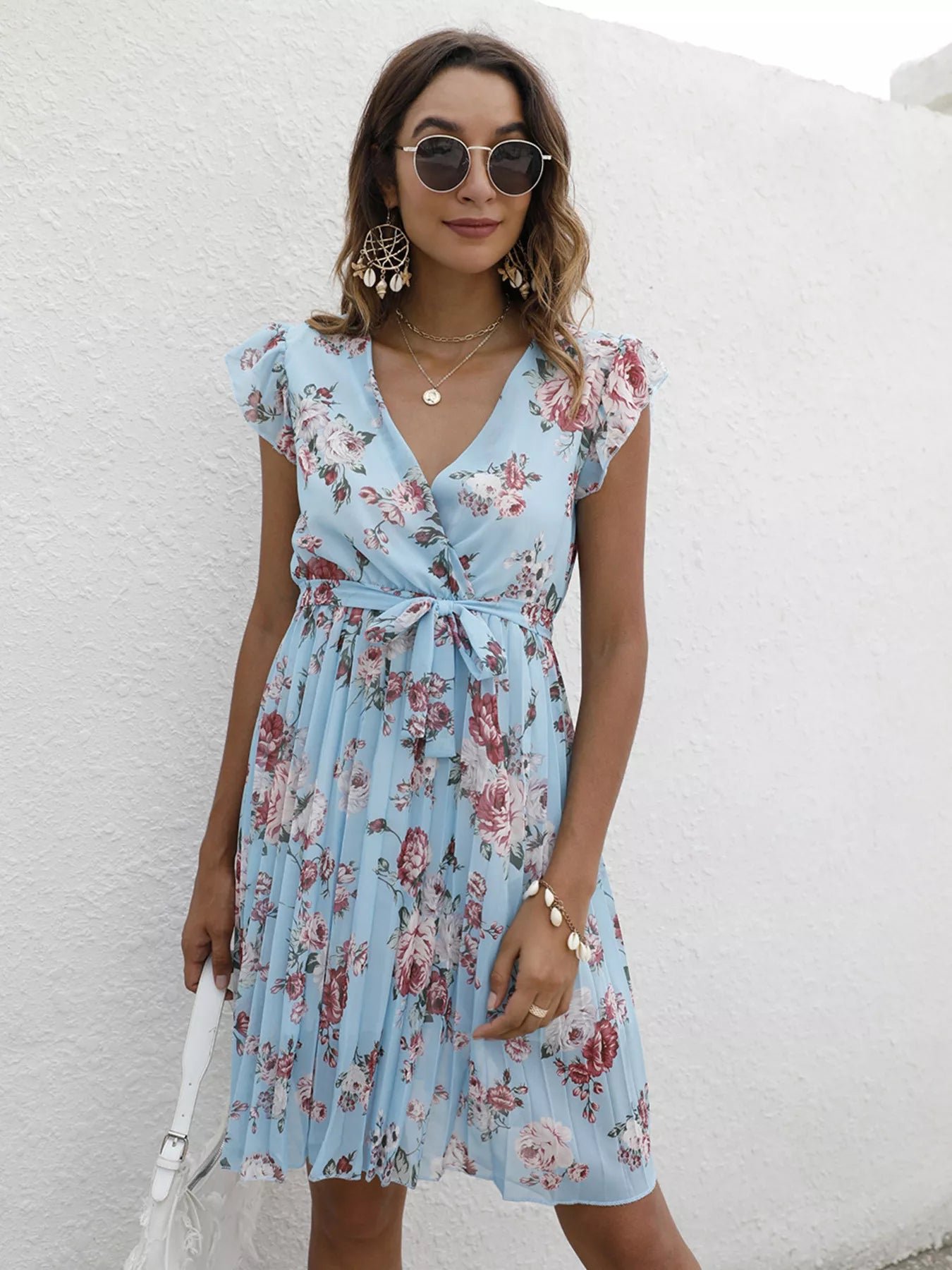 Pleated Floral Print Ruffle Sleeve Dress 624dc6be11ef4551895c7dab0696a8cc-Max-Origin