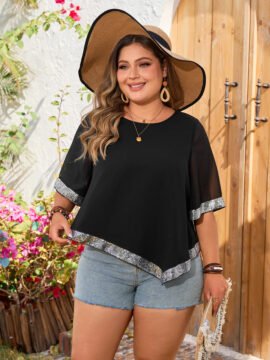 Plus Size Loose Round Neck Irregular Hem Top