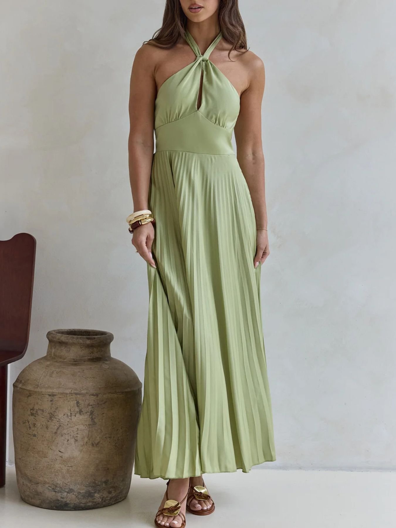 Halter Neck Pleated A-Line Dress 636e3fbf-4b79-4fc3-921c-f8f5c9fff5b3-Max