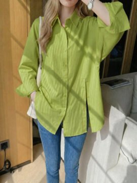 Women's Button Side Slit Shirt – Loose Fit Casual Blouse - Image 5