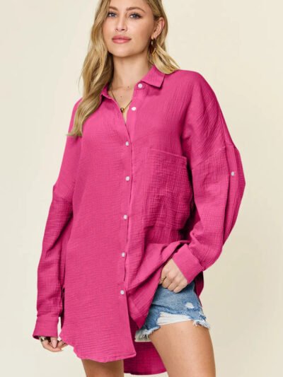 Double Take Full Size Pocketed Texture Button Up Shirt 64c5d0b3-234b-4e9f-a786-e037ff51604b-Max