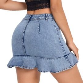 Ruffled Hem Denim Mini Skirt