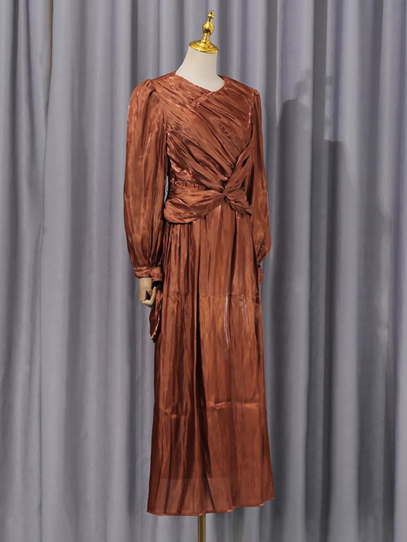 Front Twisted Draped Long Sleeve Maxi Dress 69981d2072224eeea9c424a315cdcdd1-Max-Origin