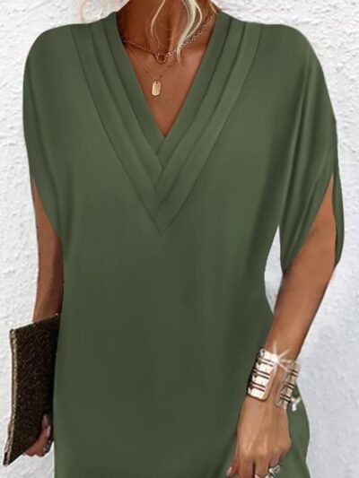 Full Size V-Neck Slit Sleeve Mini Dress Plus Size 6a75fbf40a104291820c494a83764ab7-Max-Origin
