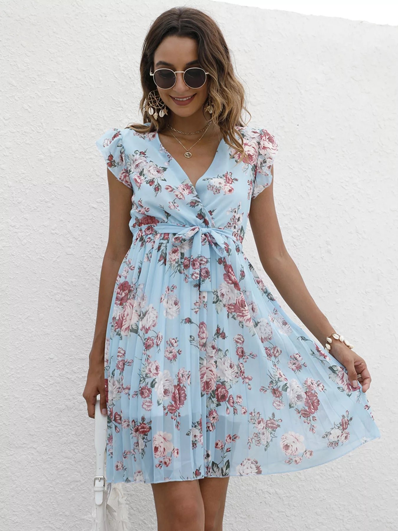 Pleated Floral Print Ruffle Sleeve Dress 6d9fb2d6418f416db10806e030260083-Max-Origin