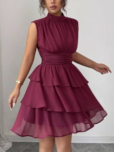 Sleeveless Mock Neck Layered Ruffle Dress 6f2bcf5f-194b-4553-961e-900191d72458-Max-Origin