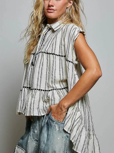 POL Striped Ruffle Collared Sleeveless Cotton Top 6f5d14f0-7490-4c14-a6bb-0611dec99280-Max-Origin