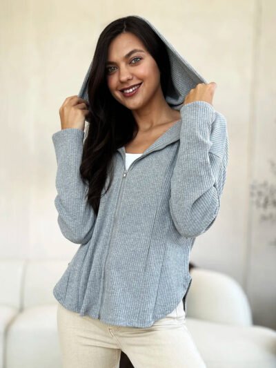 Culture Code Full Size Ribbed Zip Up Drawstring Hooded Jacket 70fe878a-2742-4820-b4b3-a0dcd4bb9a24-Max