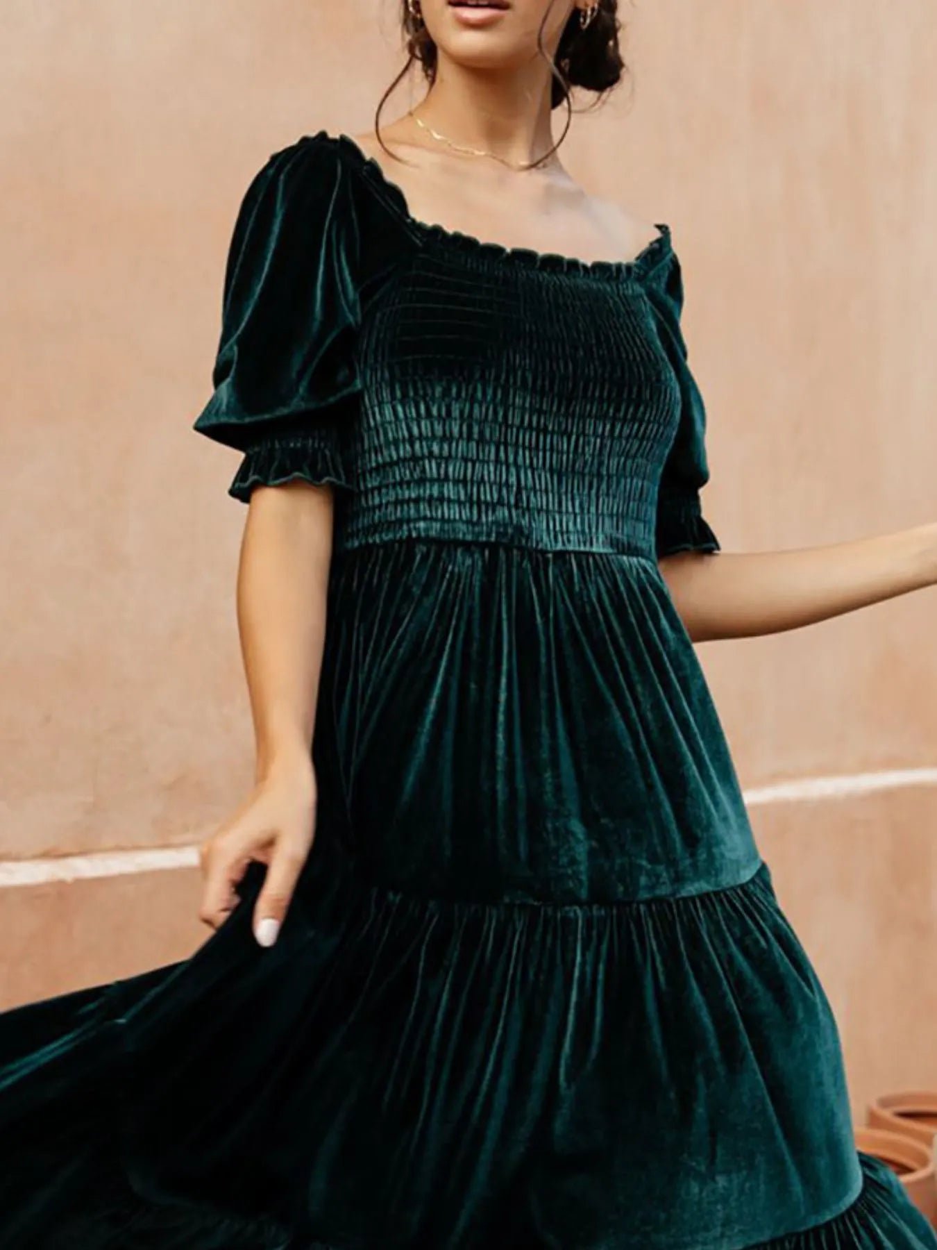 Smocked Half Sleeve Tiered Midi Dress 73402236-e2e0-4e87-8b0e-c5d5755444f6-Max-Origin