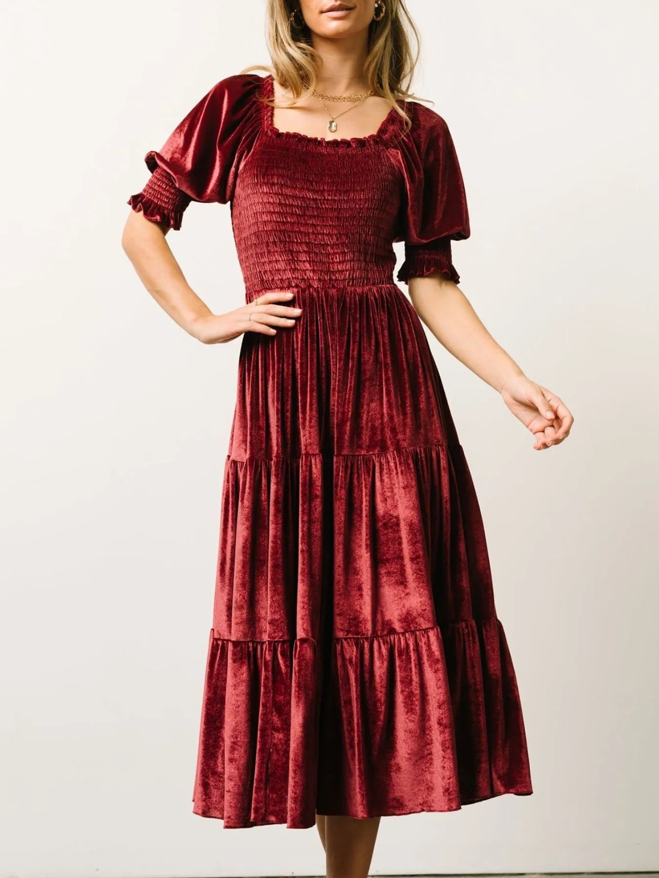 Smocked Half Sleeve Tiered Midi Dress 74830c14-5504-4437-a7a5-27658363f450-Max-Origin