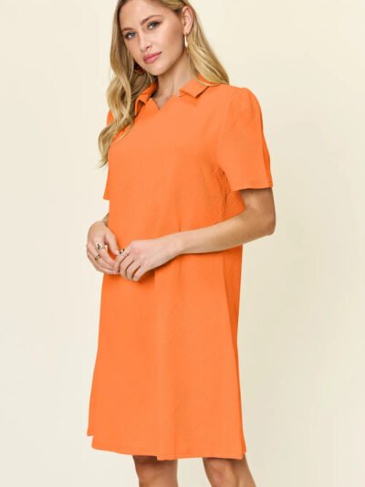 Double Take Full Size Texture Collared Neck Short Sleeve Dress 74f663d9-2e8d-4c44-8f02-a54c76784c0d-Max