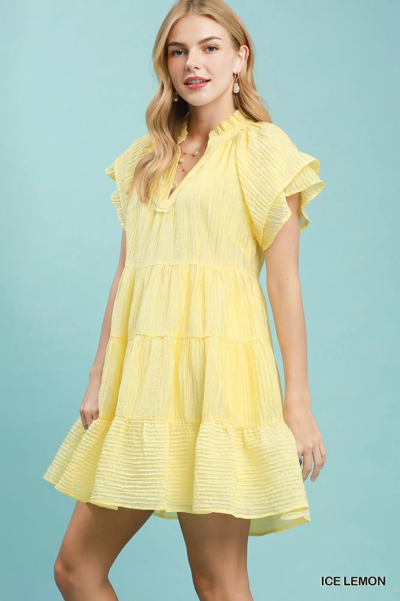 Umgee Tiered Ruffle Sleeve Textured Mini Dress 7524e6ed-d382-4a1e-bfa7-b0aa3c6a0cdf-Max-Origin