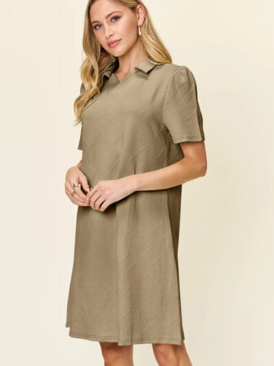 Double Take Full Size Texture Collared Neck Short Sleeve Dress 7691b702-ba78-4464-8425-6a60bf4a1664-Max