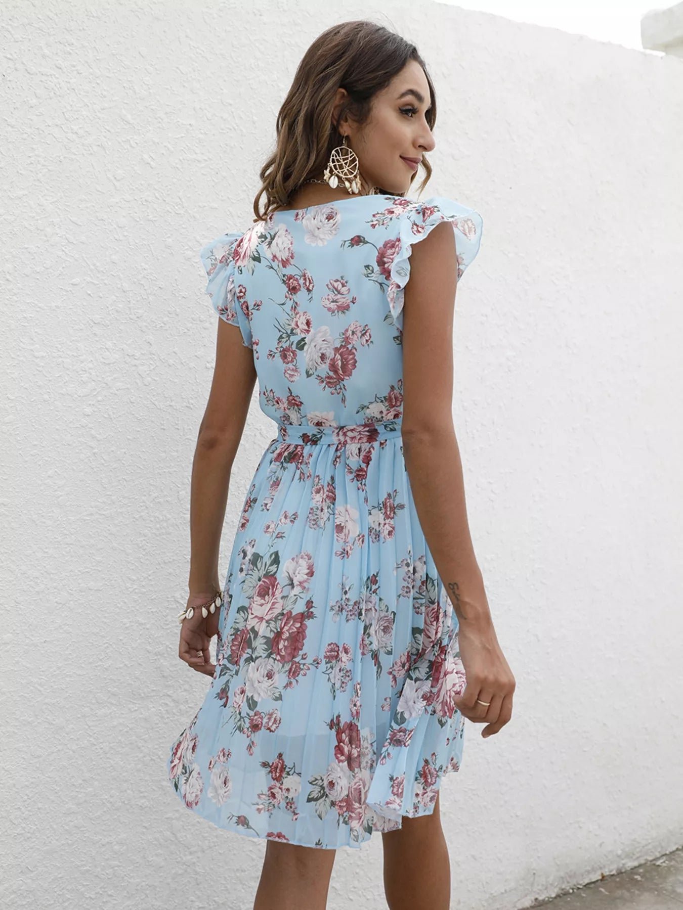 Pleated Floral Print Ruffle Sleeve Dress 7a4aeb5f48664fefa2eb4f5b617a3b53-Max-Origin