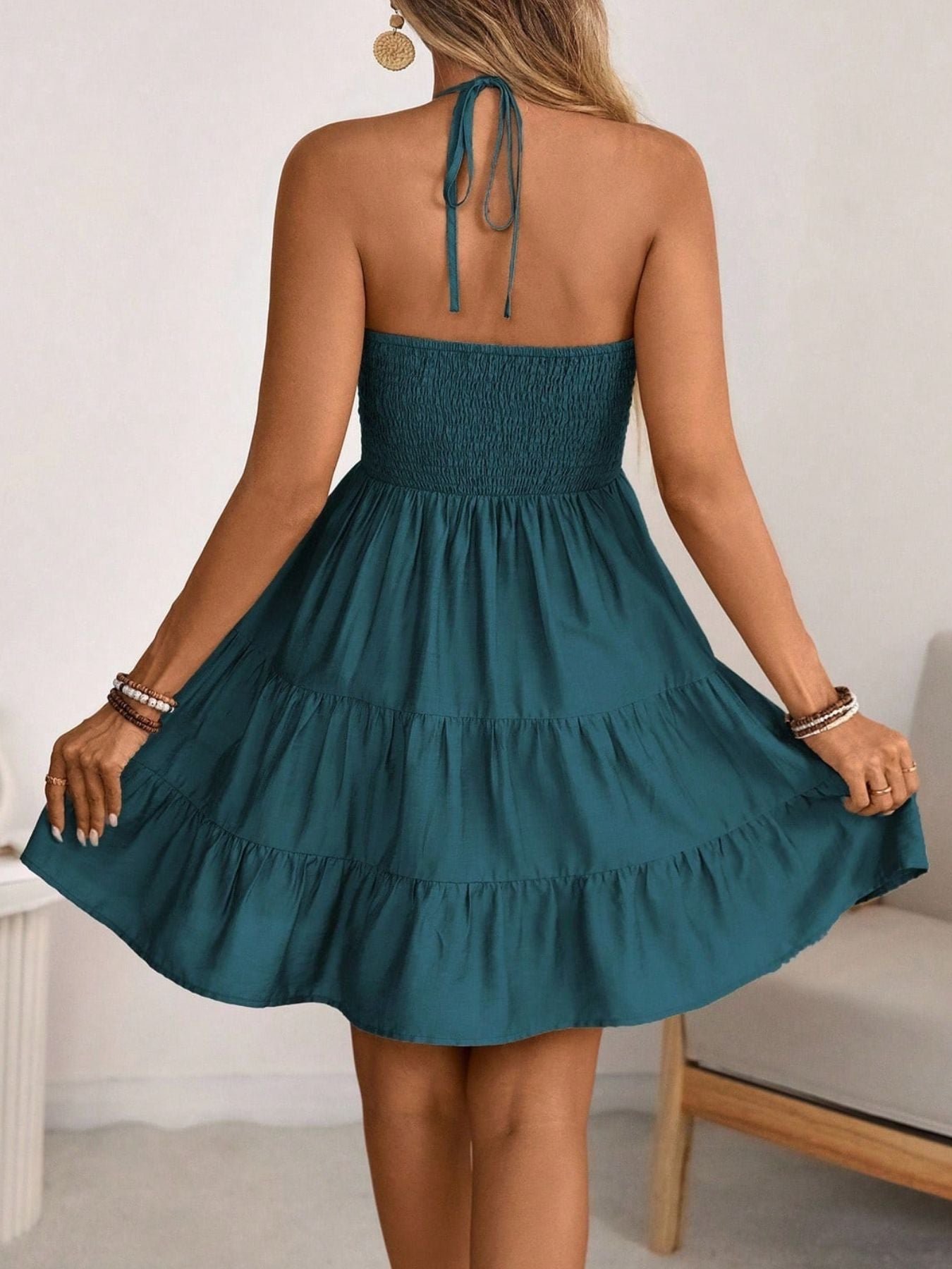 Smocked Halter Neck Tiered Dress 7d96bf0d-e526-4e79-a5c6-54563c2438bc-Max