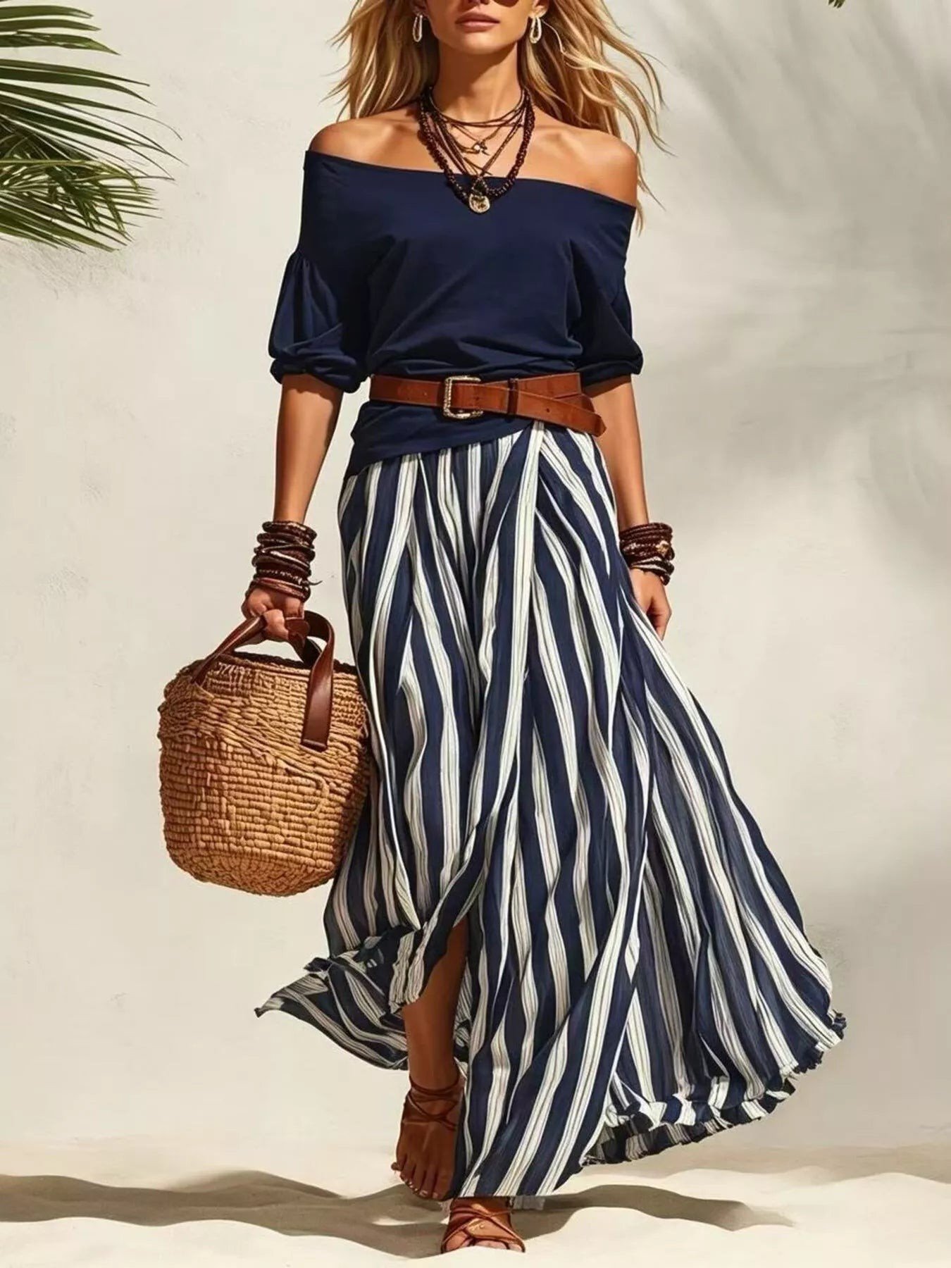 Off Shoulder Top and Striped Maxi Skirt Set 2a7e034002f544cfb6c0ab6f5c2872ba-Max-Origin