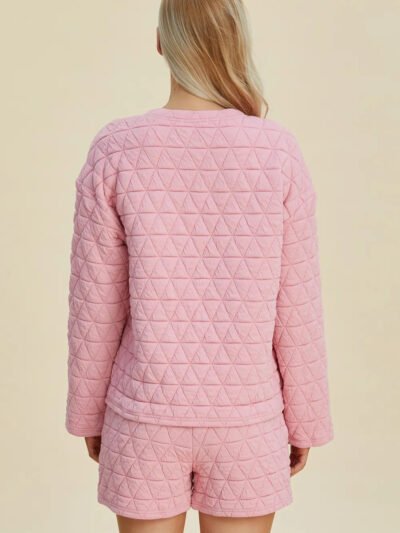 Double Take Full Size Texture Round Neck Long Sleeve Top and Shorts Set 7ef26a9c-de47-4f0f-b7f6-365a0077e07f-Max