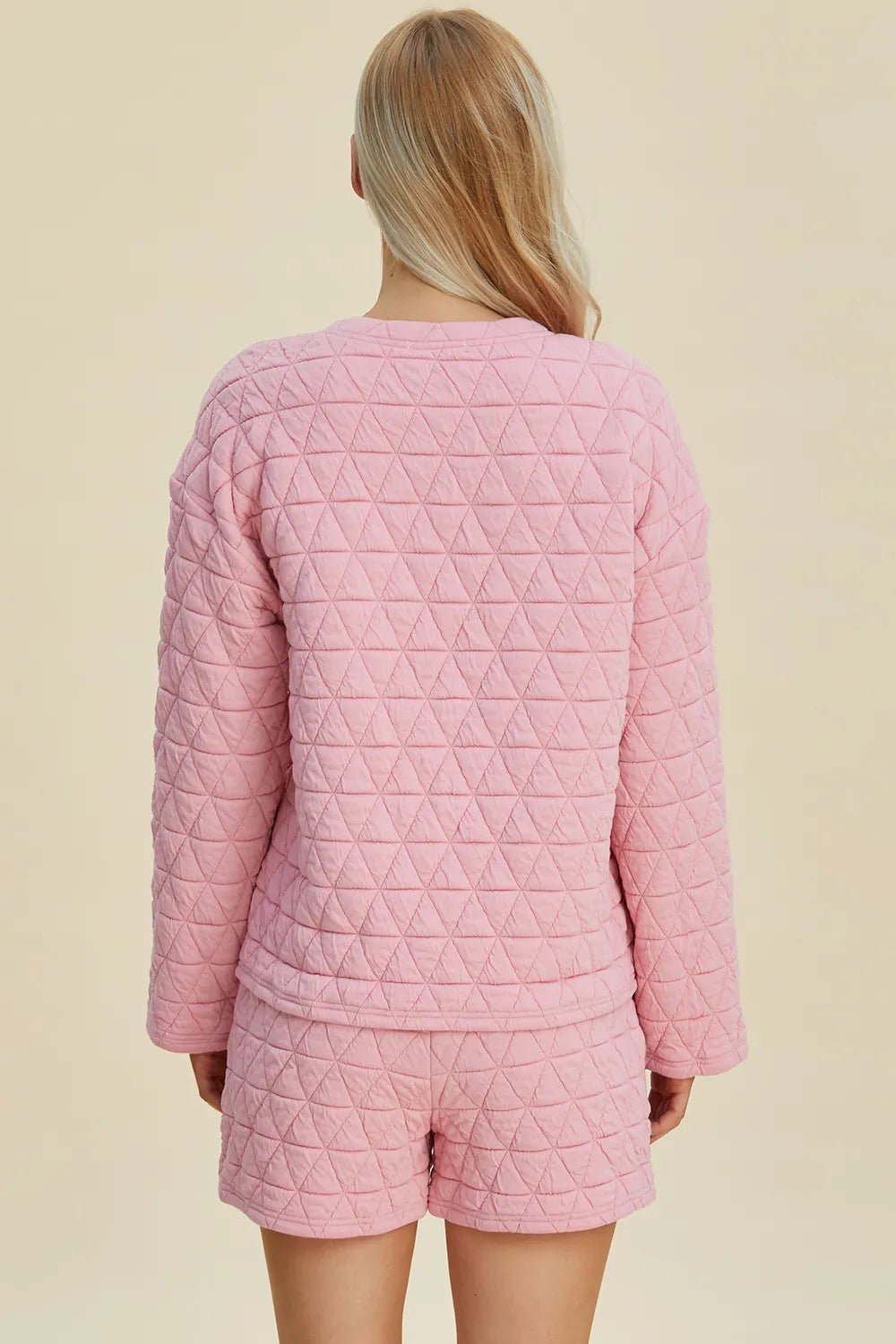 Double Take Full Size Texture Round Neck Long Sleeve Top and Shorts Set 7ef26a9c-de47-4f0f-b7f6-365a0077e07f-Max