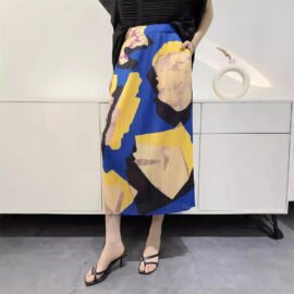 High waist slimming printed pleated skirt
