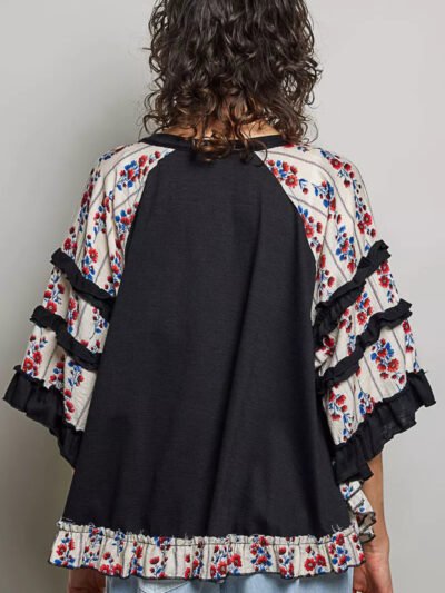 POL Round Neck Half Sleeve Contrast Floral Lace Oversized Knit Top 8205707b-691a-4648-9e86-141148617d98-Max-Origin