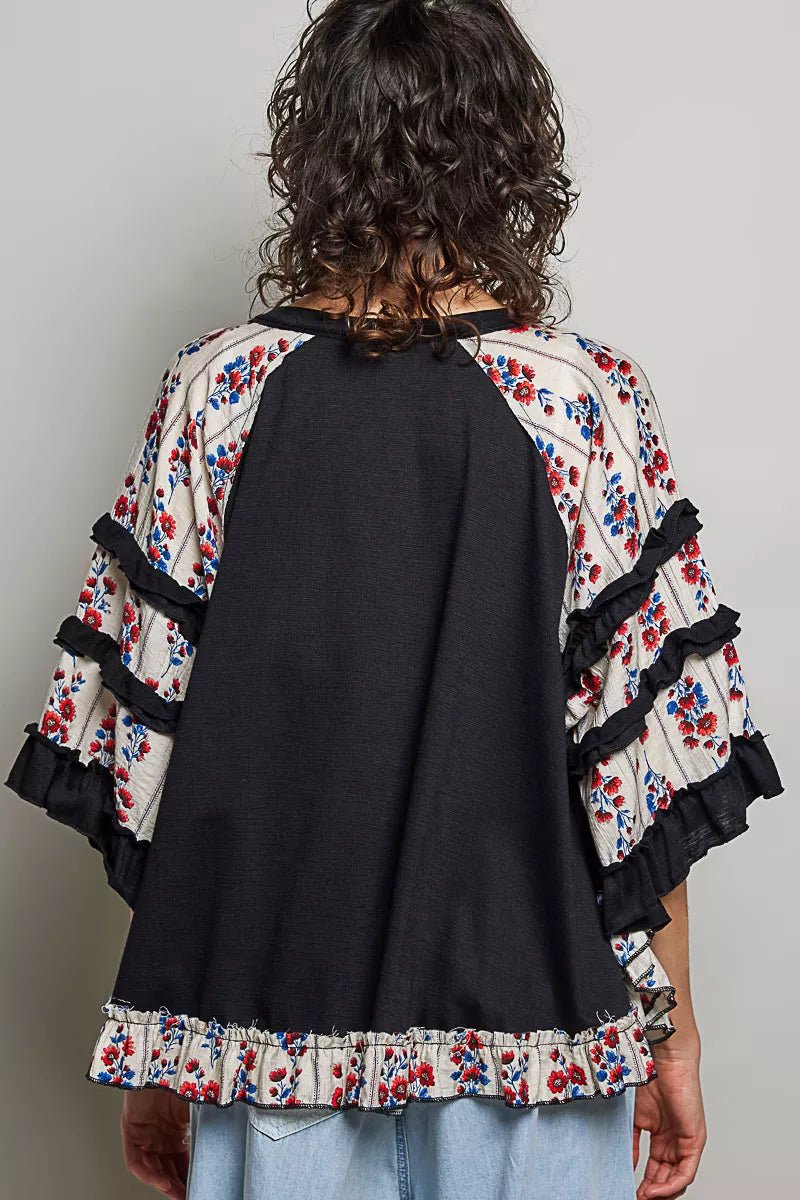 POL Round Neck Half Sleeve Contrast Floral Lace Oversized Knit Top 8205707b-691a-4648-9e86-141148617d98-Max-Origin
