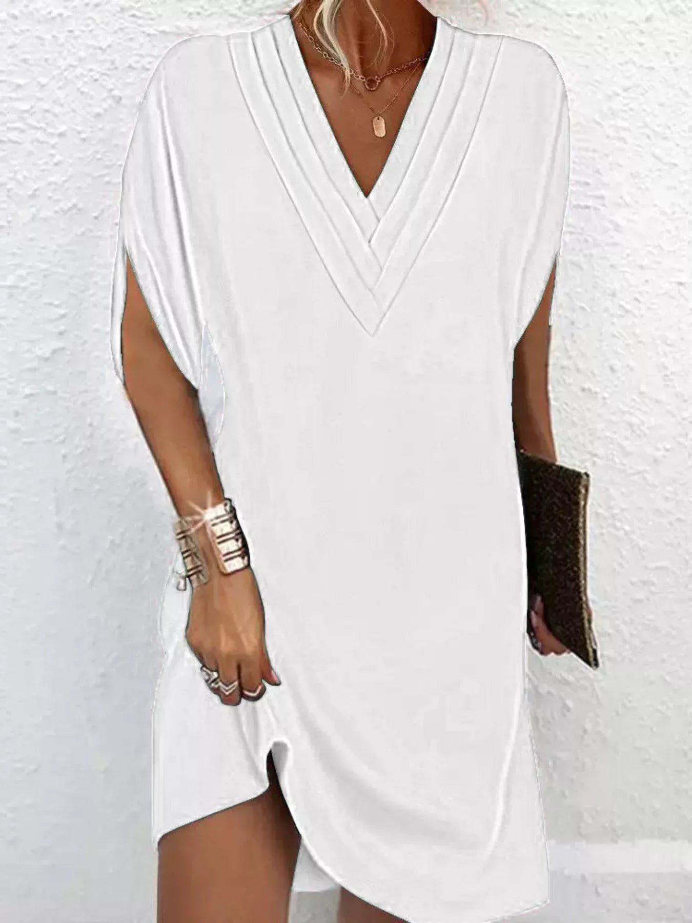Full Size V-Neck Slit Sleeve Mini Dress Plus Size 824e0eb0-f103-4be2-a30a-74d08b369acc-Max-Origin