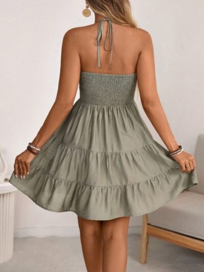 Smocked Halter Neck Tiered Dress 8279b073-a1ee-491a-8c19-0101068e1db3-Max