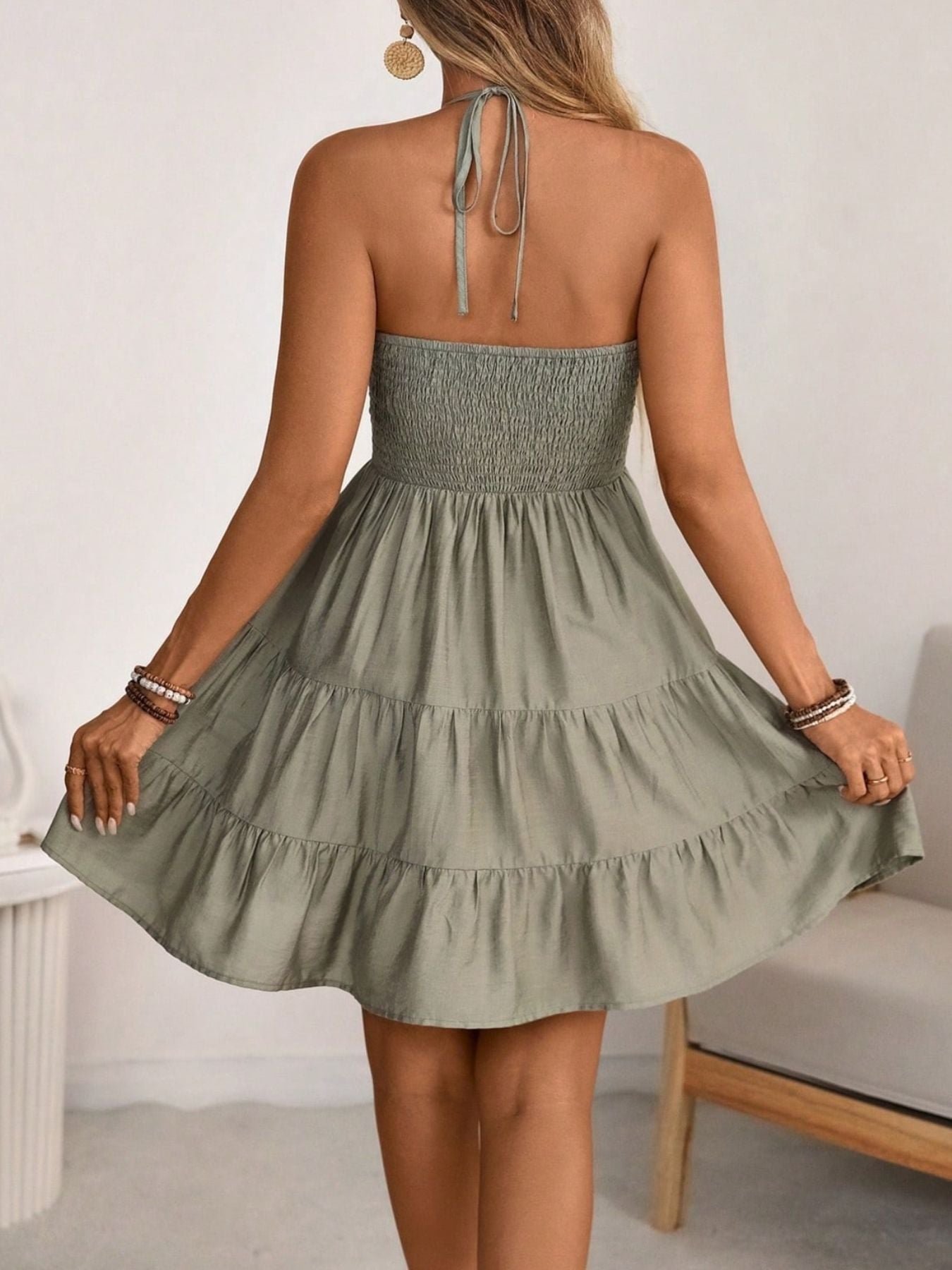 Smocked Halter Neck Tiered Dress 8279b073-a1ee-491a-8c19-0101068e1db3-Max