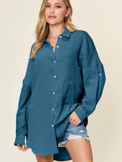 Double Take Full Size Pocketed Texture Button Up Shirt 840bb60a-99f8-44e0-ad92-76d35fa503b3-Max