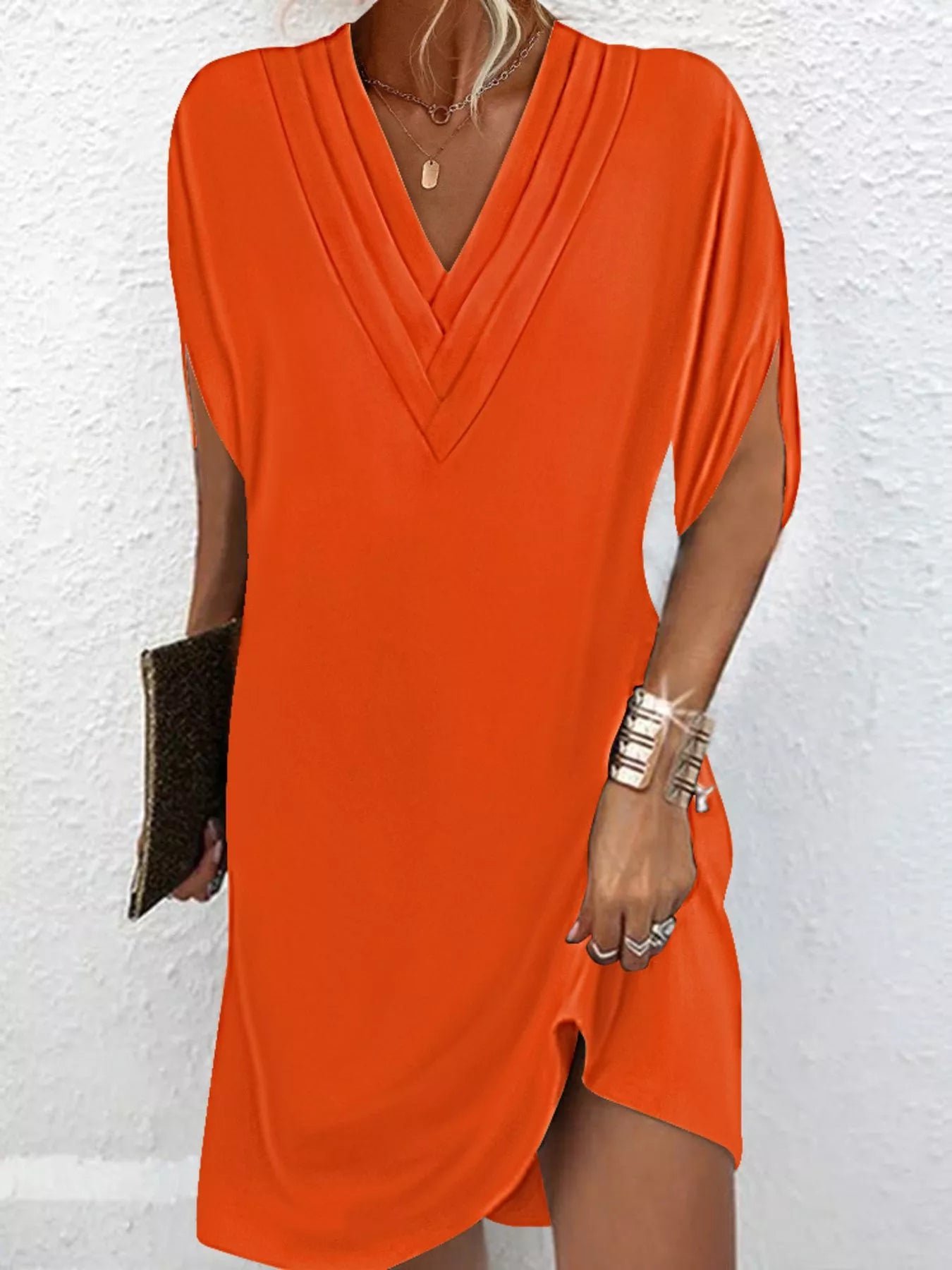 Full Size V-Neck Slit Sleeve Mini Dress Plus Size 8788904f-bb94-4e05-8e7f-5cdfe9714aea-Max-Origin