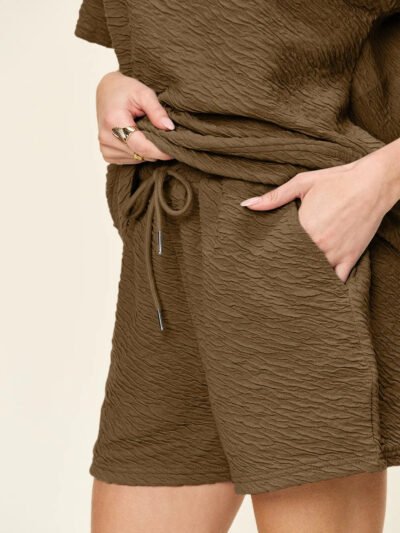 Double Take Full Size Texture Short Sleeve T-Shirt and Drawstring Shorts Set 87ab86f4-3e0c-4f66-9b1c-9e37442f9e3d-Max