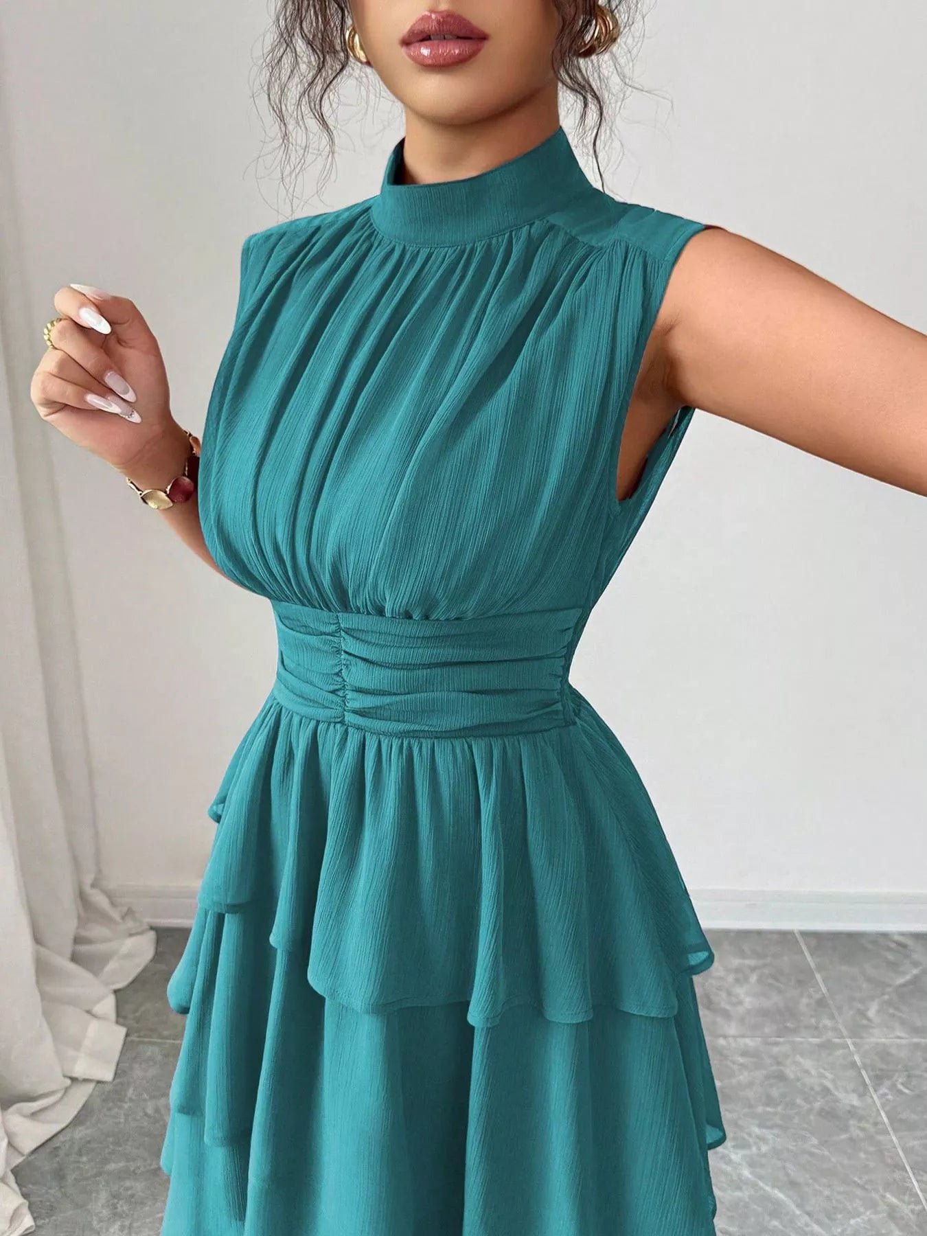 Sleeveless Mock Neck Layered Ruffle Dress 898366ac-a5bc-45a4-840a-c1a0d0ecc3bb-Max-Origin