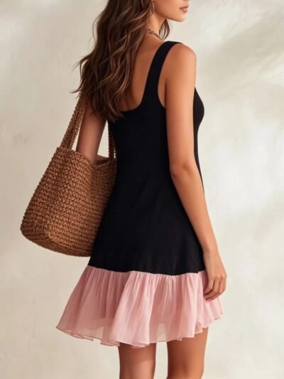 Ruffle Hem Square Neck Mini Dress 7153bd41-16f9-4552-8e7f-73da7d4828de-Max-Origin