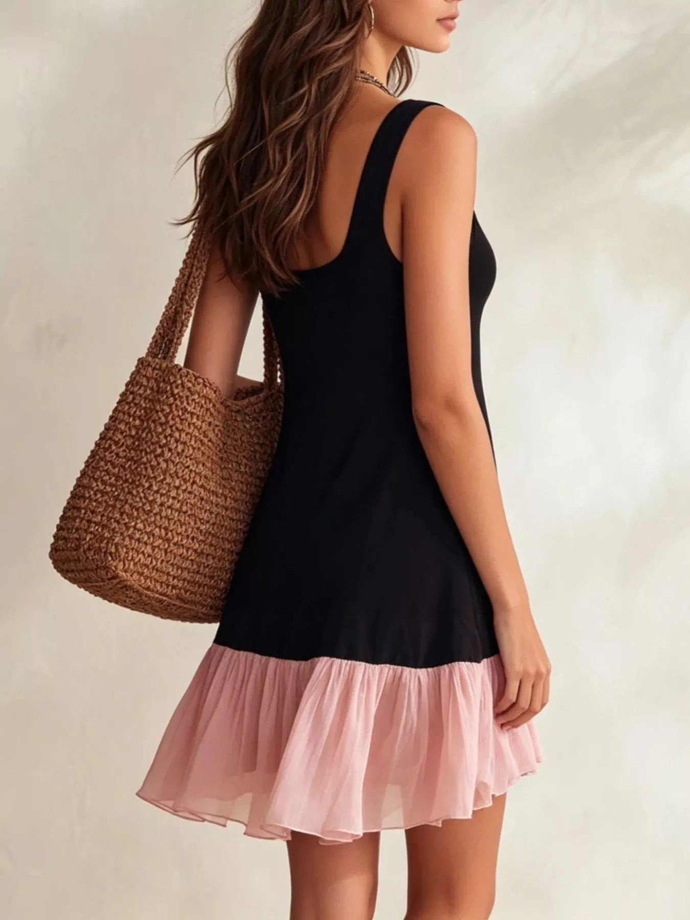 Ruffle Hem Square Neck Mini Dress 7153bd41-16f9-4552-8e7f-73da7d4828de-Max-Origin