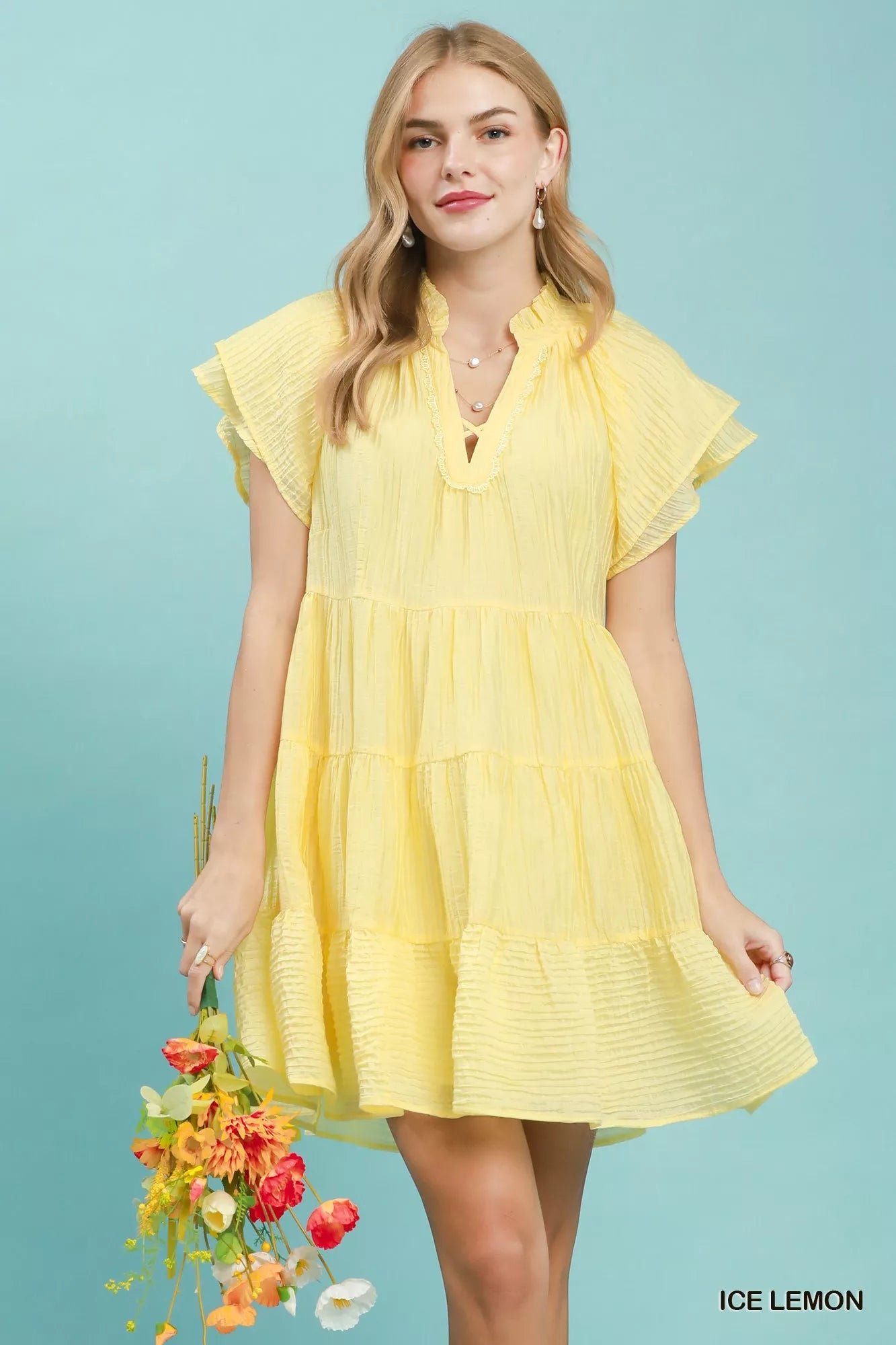 Umgee Tiered Ruffle Sleeve Textured Mini Dress 8a49028c-29cf-4805-8477-8ccbdea4dcaa-Max-Origin