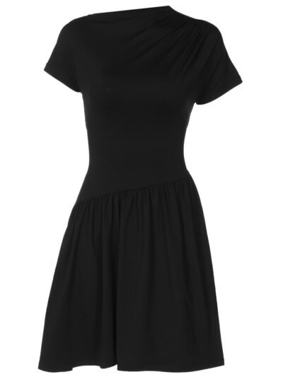 Lace-up Pleated Solid-color Short-sleeve Dress Lace-up Pleated Solid-color Short-sleeve Dress