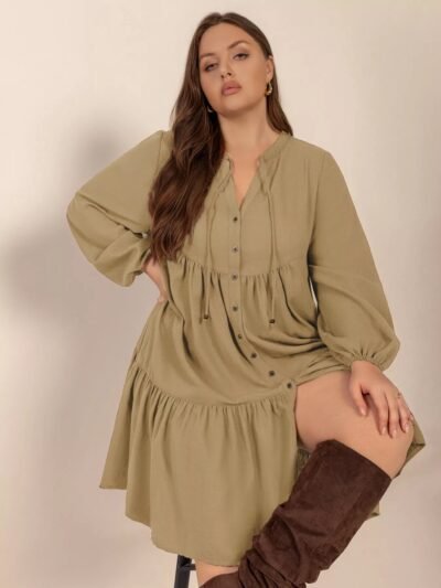 Plus Size Tie Neck Balloon Sleeve Dress 8b2c58c4-17c8-46b2-a5d6-f8b1e6eb5610-Max-Origin