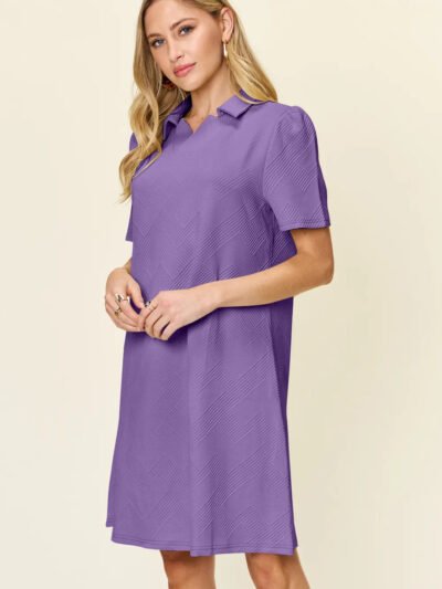 Double Take Full Size Texture Collared Neck Short Sleeve Dress 8bf7b223-1d64-4f73-8210-90193bd4ee3a-Max