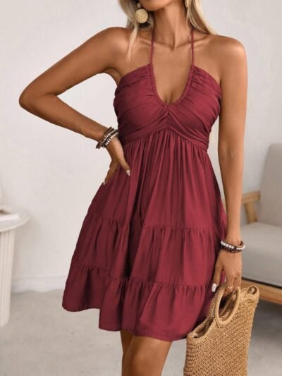 Smocked Halter Neck Tiered Dress 8cc4c936a44a4f68865ae9c052ca395b-Max
