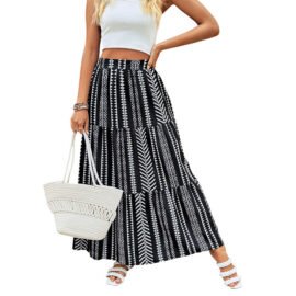 European and American geometric print skirt elastic ethnic style stitched skirt