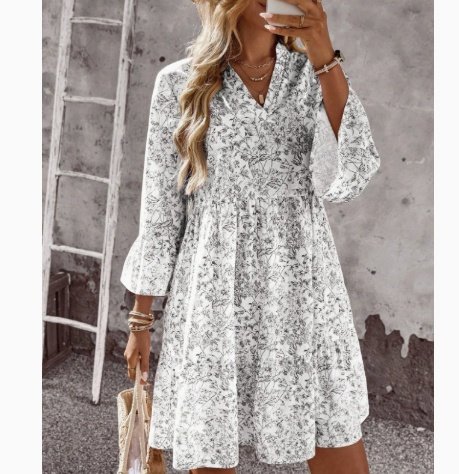 Loose V-neck Ruffle Floral Dress For Women Loose V-neck Ruffle Floral Dress For Women - Image 8