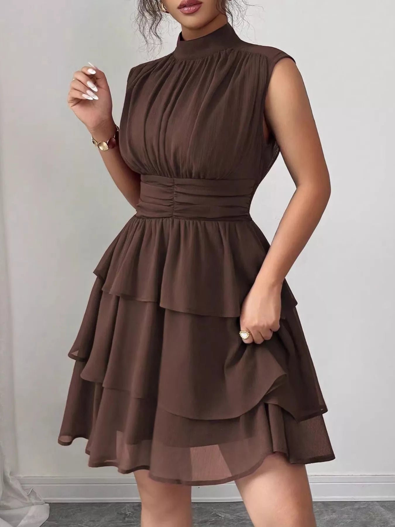Sleeveless Mock Neck Layered Ruffle Dress 929a3e58-ce46-48a3-a676-431e8feb275f-Max-Origin